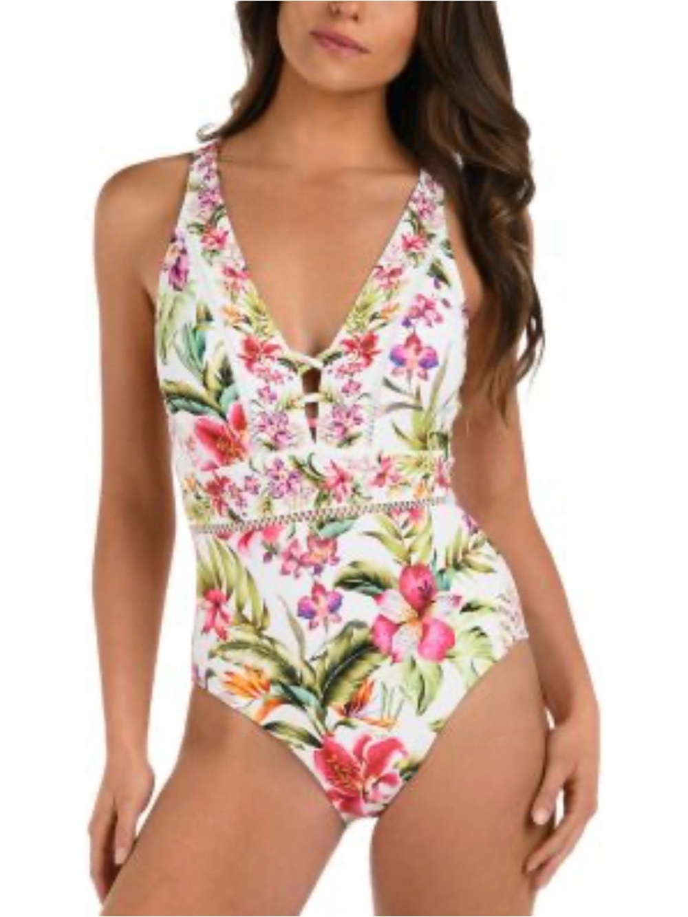 NWT La Blanca Polynesian Plunge One Piece Swimsuit Size 6